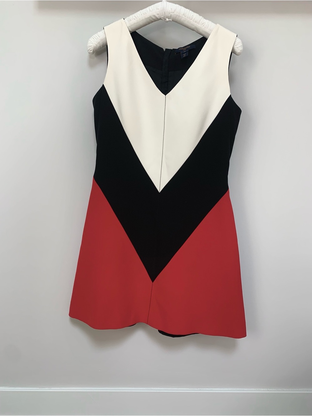 Louis Vuitton Sleeveless V-Panel A-Line Dress in White, Black & Red